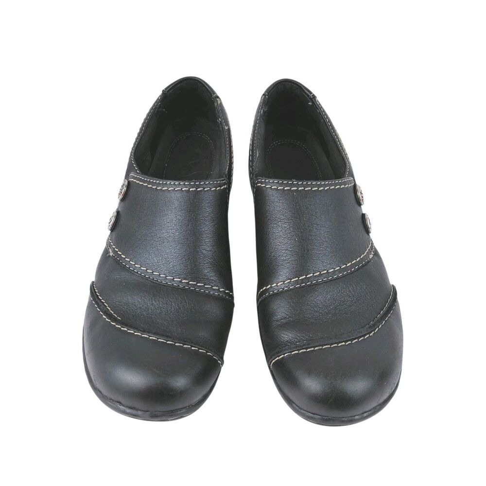 Clarks Bendables Slip On Comfort Black Leather Shoes Size 8M EUC